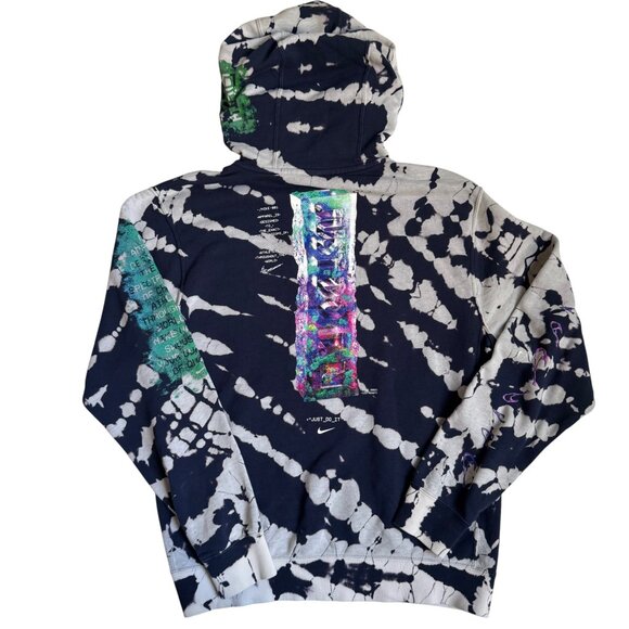 Nike Sportswear Club French Terry Pullover Hoodie Blue and White Tie Dye - - Picture 2 of 12